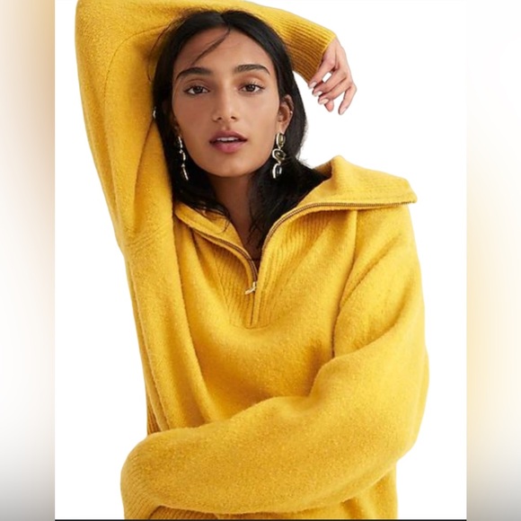 J. Crew Size L Relaxed Half-zip stretch Sweater in Mustard Yellow NEW! - Picture 1 of 7